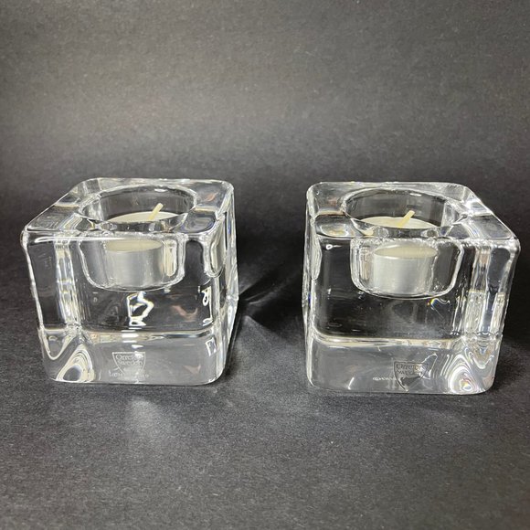 Orrefors Sweden Crystal Glass Ice Cube Votives 2 Piece Set MCM - Picture 8 of 11